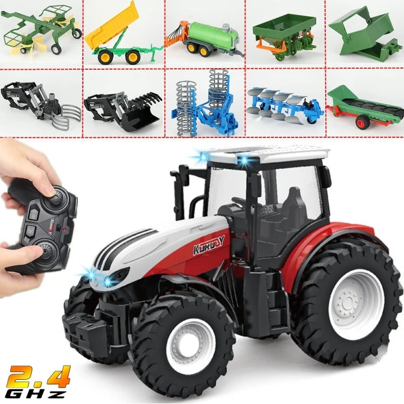 Tractor Implement - 1/24 2.4G RC農家車おもちゃセット 子供向け ライト付きリモコン トラクター