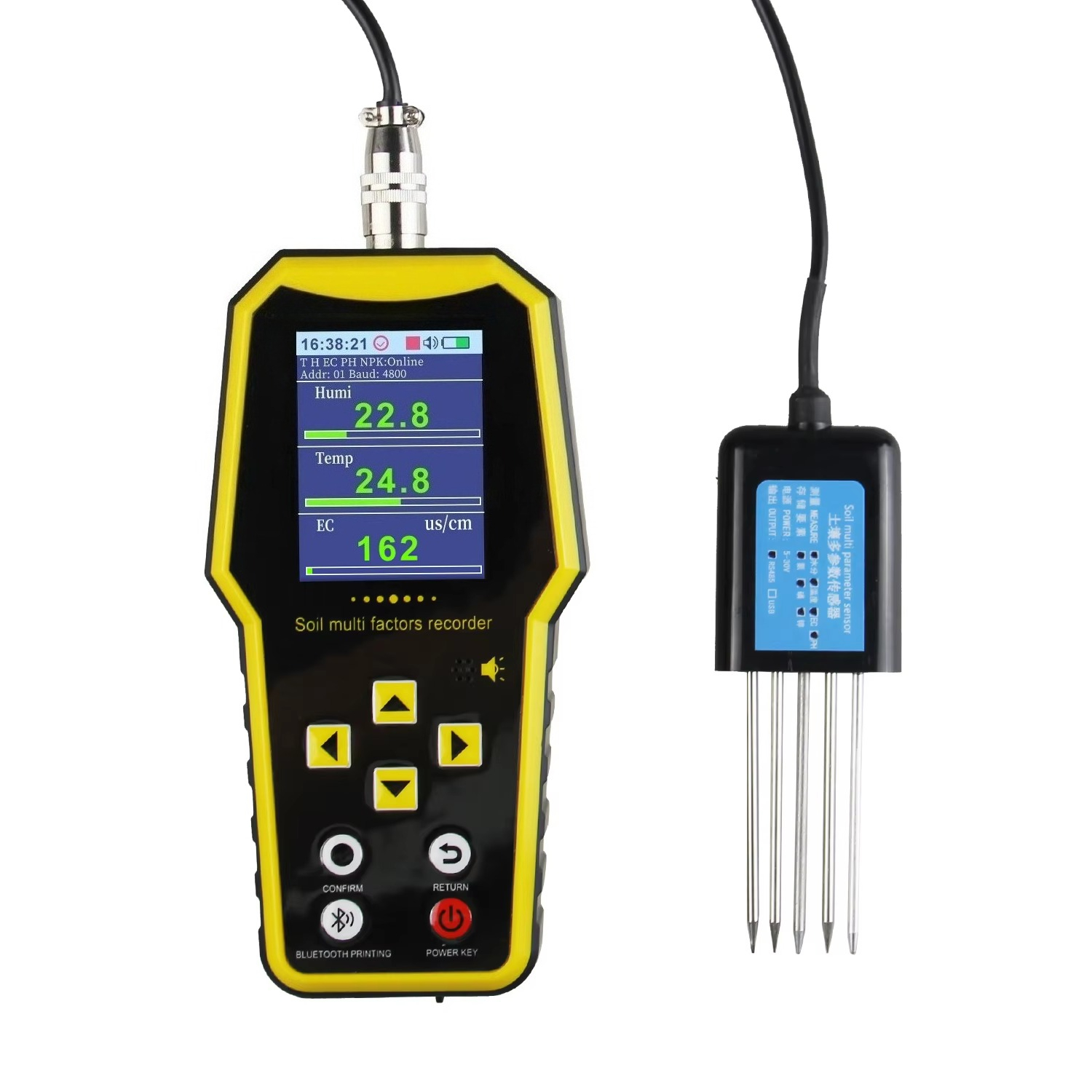 Soil Moisture Sensor - 7 in 1 ポータブル土壌水分センサー検出器 pH値テスター、pH、温度、湿度、塩分含有量、EC