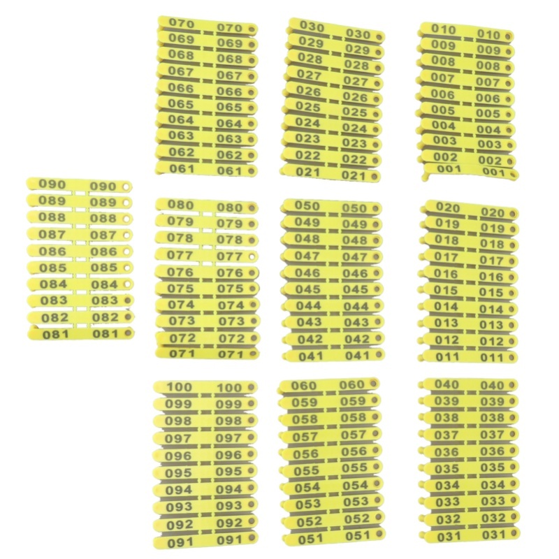Livestock Ear Tag - 100個入り 001-100番 プラスチック製家畜タグ 色落ちしない一体型家畜耳標 牛、羊、豚、ヤギ用